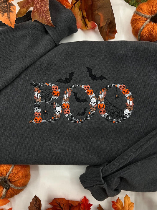 Embroidered Boo Sweatshirt, Halloween Sweatshirt, Halloween Embroidered Sweatshirt, Fall Crewneck, Cute And Scary Crewneck il_794xN.6352032481_mq4s.jpg
