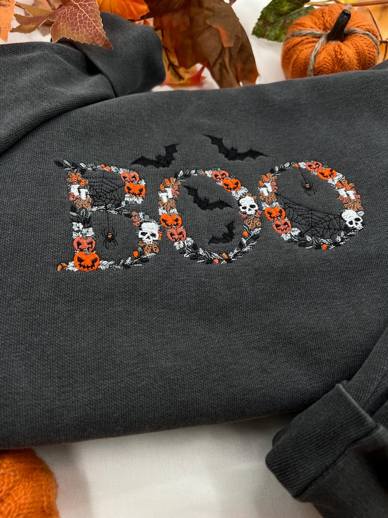 Embroidered Boo Sweatshirt, Halloween Sweatshirt, Halloween Embroidered Sweatshirt, Fall Crewneck, Cute And Scary Crewneck il_794xN.6352032605_mtxz.jpg