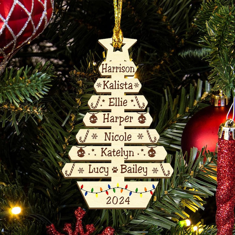 Custom Christmas Tree Ornament with Family Names, Family Christmas Ornament, Christmas Tree Name Ornament 2025, Family Name Ornament