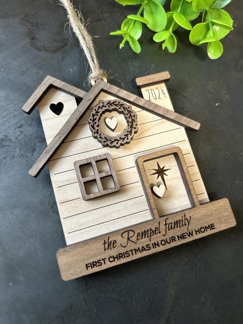 Christmas 2024 2025 Ornament First Home Ornament House Ornament Wooden Family Ornament Housewarming Gift Personalized Engraved New Home Gift