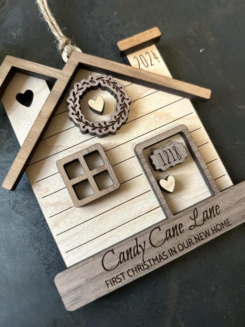 Christmas 2024 2025 Ornament First Home Ornament House Ornament Wooden Family Ornament Housewarming Gift Personalized Engraved New Home Gift