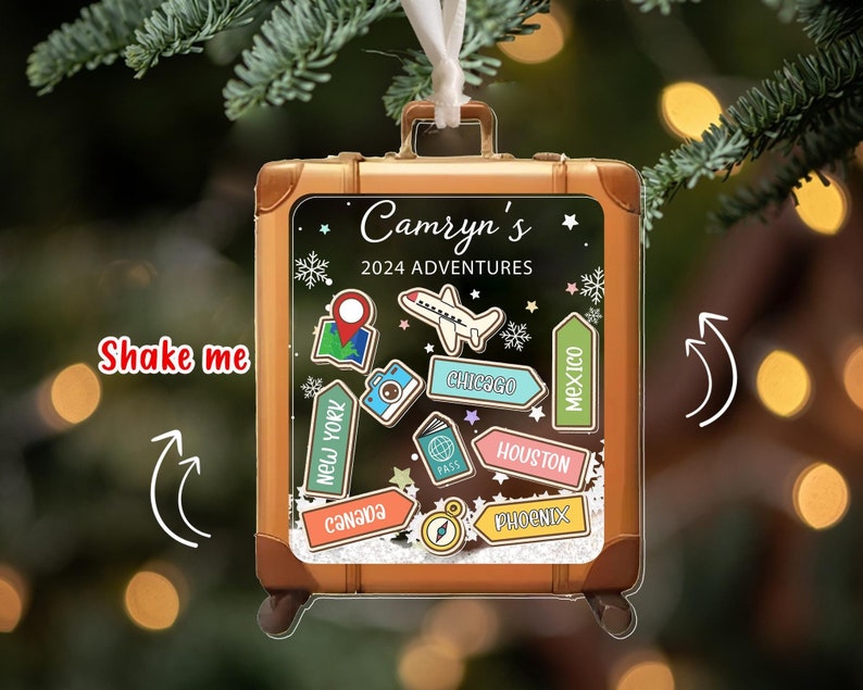 Personalized 2024 Adventures 4D Shaker Ornament, Custom 2024 Traveler Keepsake, Traveler Christmas Gifts, Road Trip Keepsake, Traveler Gift