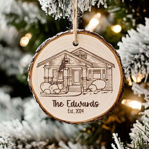 Custom House Drawing from Photo Ornament, Personalized Housewarming Gifts for Couples, Realtor Closing Gift, New Home Wooden Slice Ornament