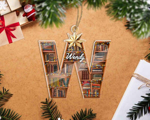 Custom Name Christmas Book Tree Ornament, Personalized Letter Name Ornament, Bookish Ornament, Christmas Book Ornament, Book Lover Gift
