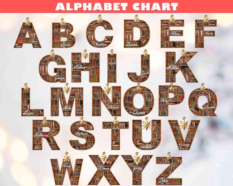 Custom Name Christmas Book Tree Ornament, Personalized Letter Name Ornament, Bookish Ornament, Christmas Book Ornament, Book Lover Gift