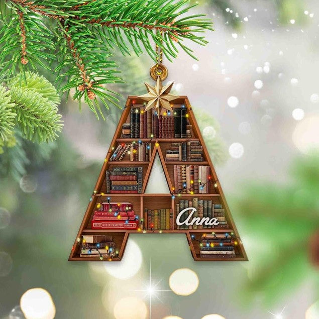 Custom Name Christmas Book Tree Ornament, Personalized Letter Name Ornament, Bookish Ornament, Christmas Book Ornament, Book Lover Gift