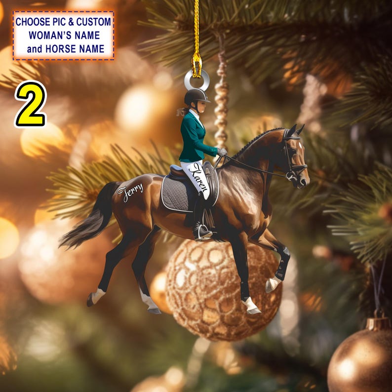 Custom Name Equestrian Girl Ride A Horse Christmas Ornament, Christmas Tree Hanging Decor, Flat 2D Ornament Acrylic/ Wooden