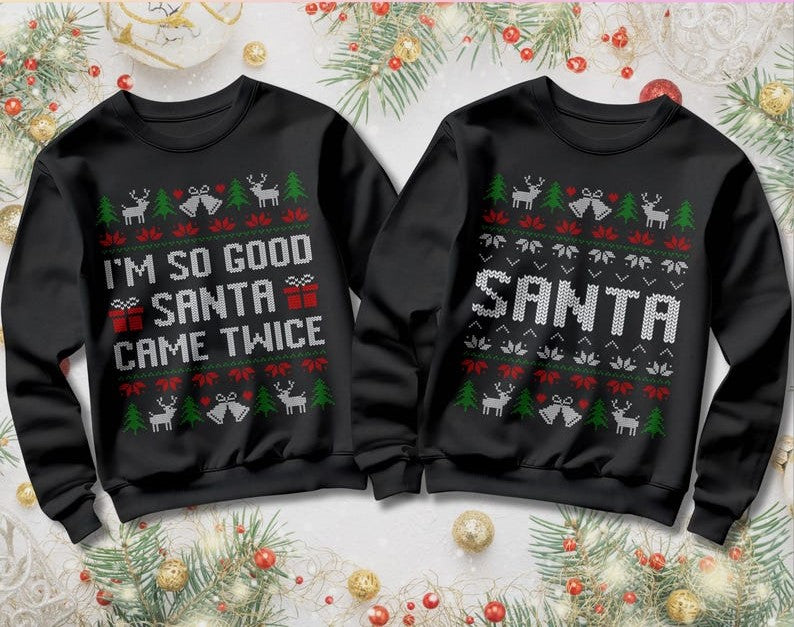 Matching Christmas Couple Sweatshirt, Matching Couple Shirt, Couple Christmas Matching Shirt, Ugly Christmas Sweater, Santa Came Twice Tee