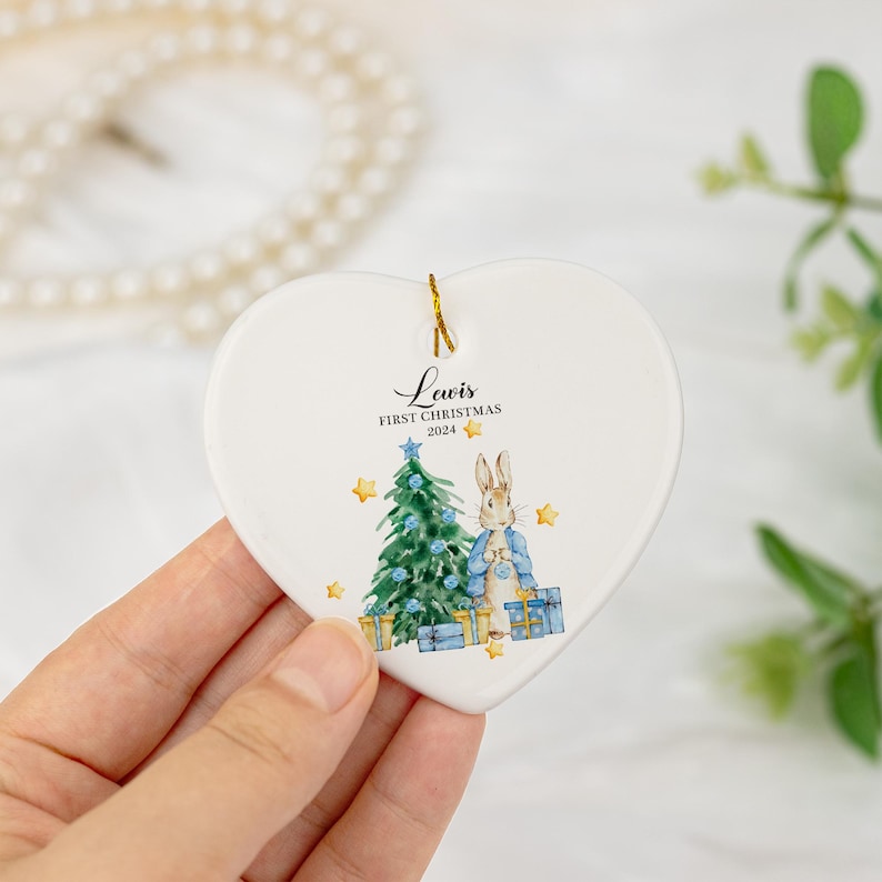 Personalised Baby's First Christmas Bauble, Baby 1st Rabbit Christmas Tree Decoration, New Baby Christmas Gift, Baby 1st Christmas Keepsake