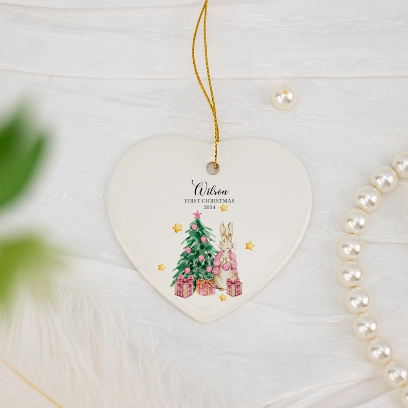 Personalised Baby's First Christmas Bauble, Baby 1st Rabbit Christmas Tree Decoration, New Baby Christmas Gift, Baby 1st Christmas Keepsake