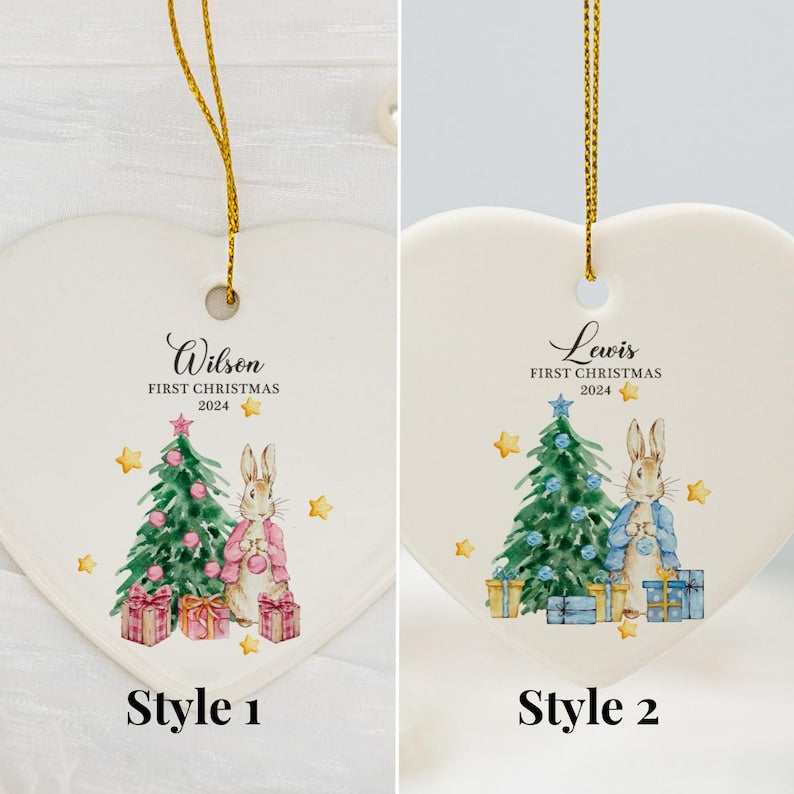 Personalised Baby's First Christmas Bauble, Baby 1st Rabbit Christmas Tree Decoration, New Baby Christmas Gift, Baby 1st Christmas Keepsake