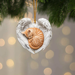 Personalized Orange Cat Sleeping Angel Wings Ornament, Orange Cat Christmas Ornament Gift, Car Ornament, Gift For Pet Lovers