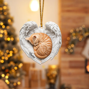 Personalized Orange Cat Sleeping Angel Wings Ornament, Orange Cat Christmas Ornament Gift, Car Ornament, Gift For Pet Lovers