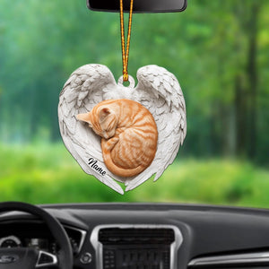 Personalized Orange Cat Sleeping Angel Wings Ornament, Orange Cat Christmas Ornament Gift, Car Ornament, Gift For Pet Lovers