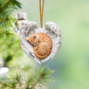 Personalized Orange Cat Sleeping Angel Wings Ornament, Orange Cat Christmas Ornament Gift, Car Ornament, Gift For Pet Lovers