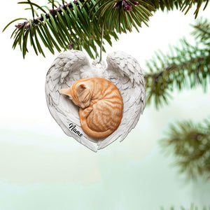 Personalized Orange Cat Sleeping Angel Wings Ornament, Orange Cat Christmas Ornament Gift, Car Ornament, Gift For Pet Lovers
