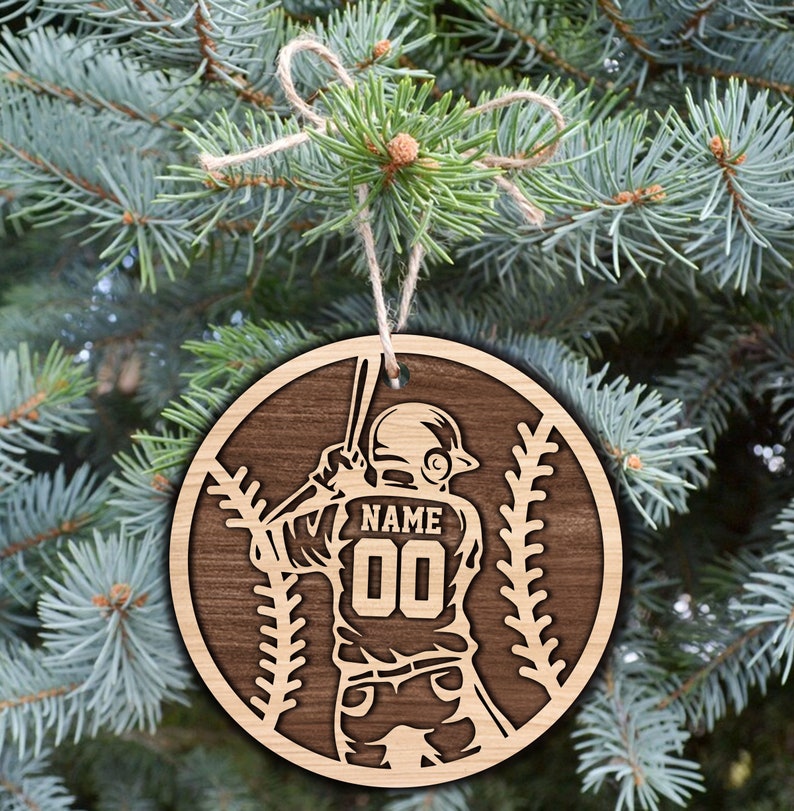 Personalized Baseball Wood Christmas Ornament, Custom Name Number Baseball Player, Baseball Keepsake, Baseball Lovers Gift