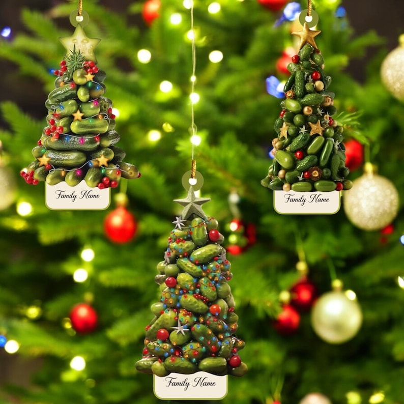 Personalized Christmas Pickles Tree 2024 Ornament, Custom Pickle Ornament, Pickle Acrylic/Wooden Ornament, Christmas Gift for Pickle Lover