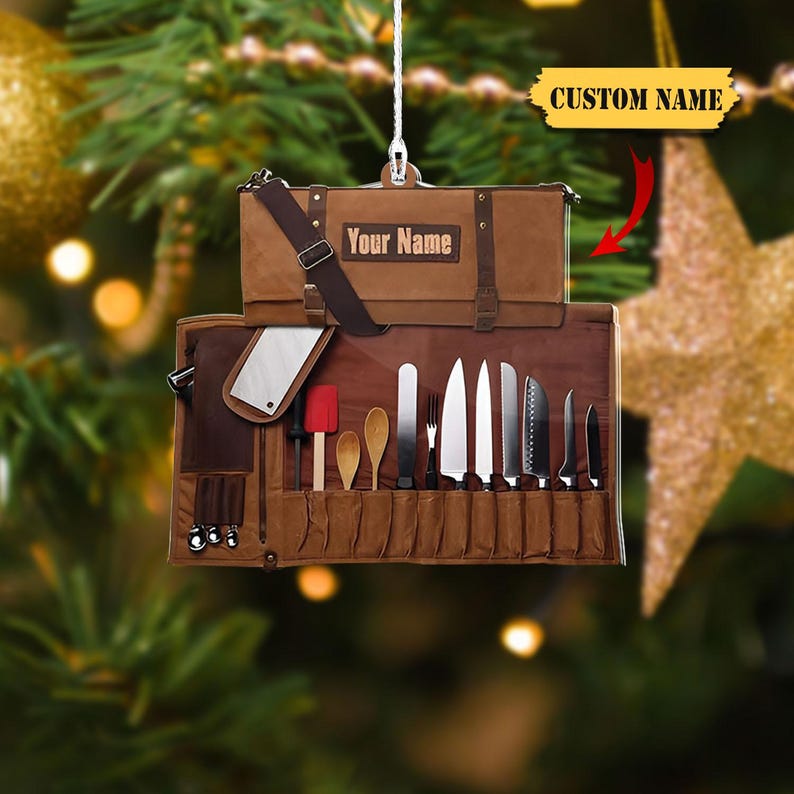 Personalized Chef Name CSO For Chef Custom Shape Ornament FLAT 2D, Chef Tools Bag Ornament, Cook Ornament, Christmas Gift For Chef.