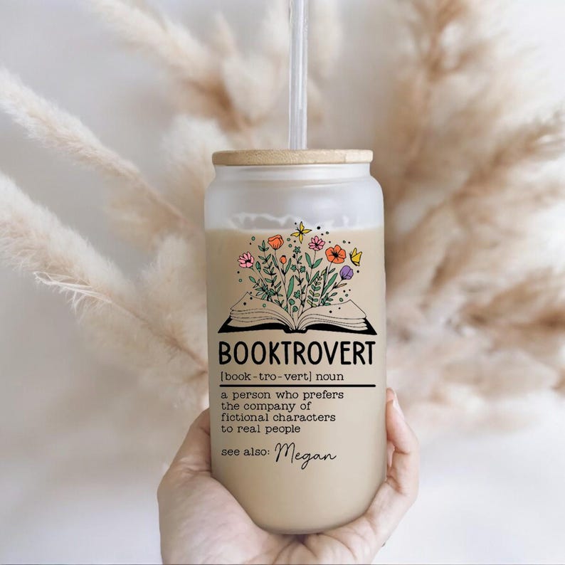 Personalized Booktrovert Glass Tumbler, Custom Book Lover Gift for Readers, Gifts for Bookworms