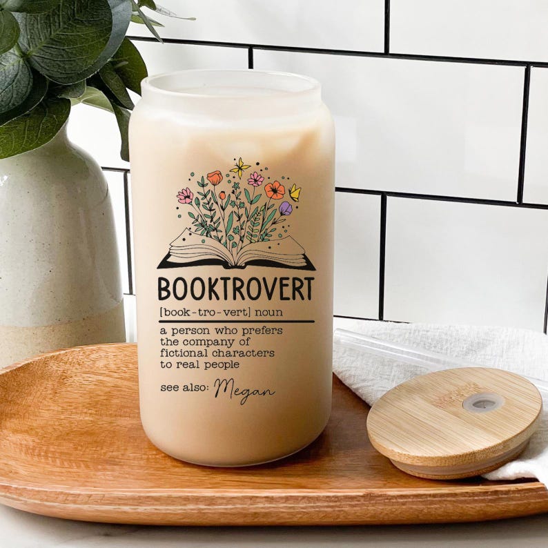Personalized Booktrovert Glass Tumbler, Custom Book Lover Gift for Readers, Gifts for Bookworms