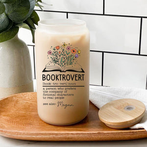 Personalized Booktrovert Glass Tumbler, Custom Book Lover Gift for Readers, Gifts for Bookworms