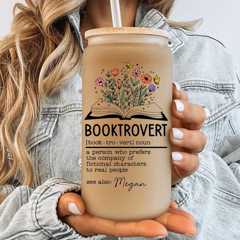 Personalized Booktrovert Glass Tumbler, Custom Book Lover Gift for Readers, Gifts for Bookworms