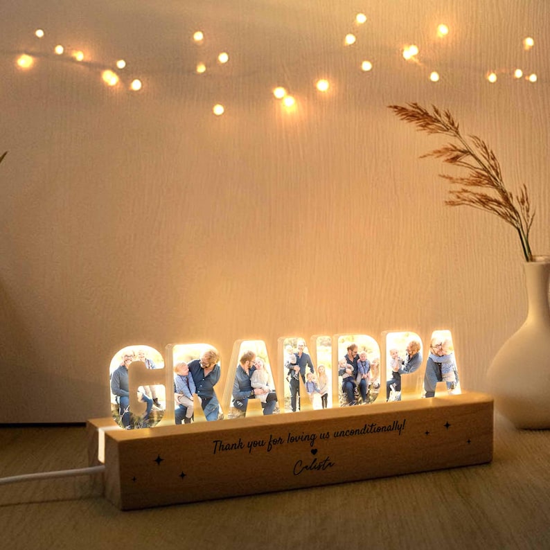 Personalized Grandpa Photo Collage Night Light, Family Photo Gift, Grandpa Birthday Gift, Gift From Grandkids, Grandpa Christmas Gift