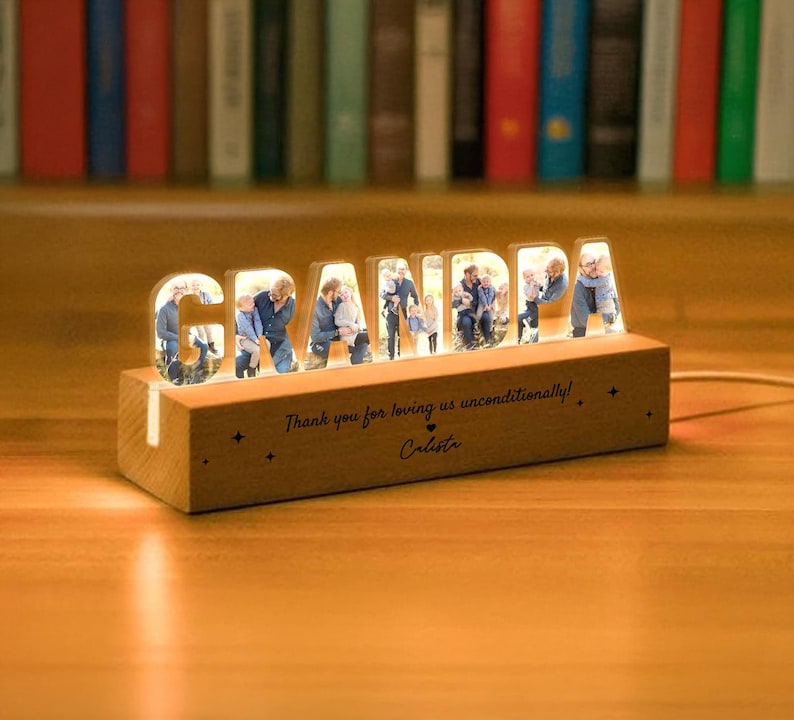 Personalized Grandpa Photo Collage Night Light, Family Photo Gift, Grandpa Birthday Gift, Gift From Grandkids, Grandpa Christmas Gift