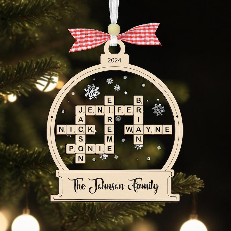 Family Crossword Christmas Ornament, Scrabble Personalized Christmas Ornament, Family Names Puzzle, Custom Scrabble Ornament,Family Ornament