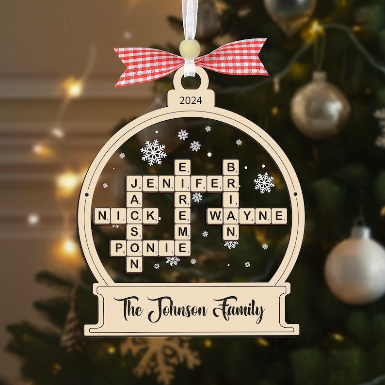 Family Crossword Christmas Ornament, Scrabble Personalized Christmas Ornament, Family Names Puzzle, Custom Scrabble Ornament,Family Ornament
