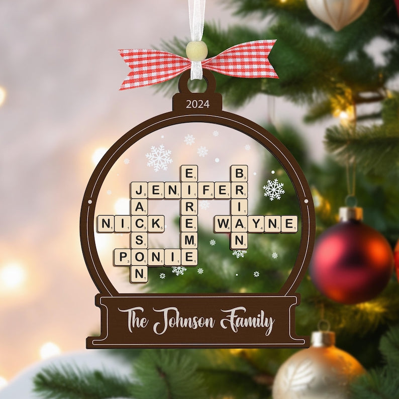 Family Crossword Christmas Ornament, Scrabble Personalized Christmas Ornament, Family Names Puzzle, Custom Scrabble Ornament,Family Ornament