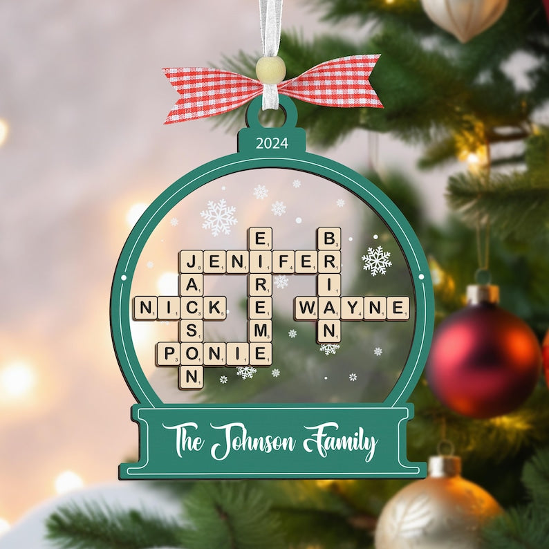Family Crossword Christmas Ornament, Scrabble Personalized Christmas Ornament, Family Names Puzzle, Custom Scrabble Ornament,Family Ornament
