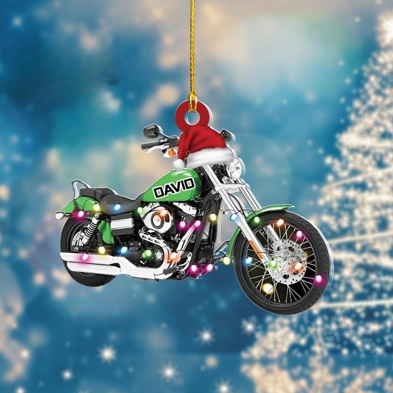 Cool Multicolor Hat Motorcycle Christmas Acrylic Ornaments 2D, Motorcycle Ornament for Men ,Gift For Biker, Motorcycle Lover Gifts