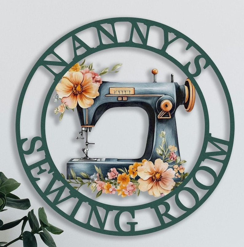 Personalised Metal Sewing Room Sign With Flower, Custom Quilting Sign For Sewing Room Decor,Gifts for Grandma,Sewing Machine Sign,Craft Room