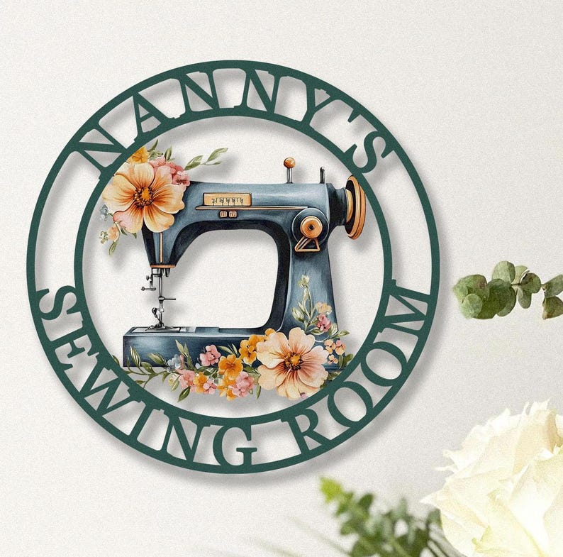 Personalised Metal Sewing Room Sign With Flower, Custom Quilting Sign For Sewing Room Decor,Gifts for Grandma,Sewing Machine Sign,Craft Room