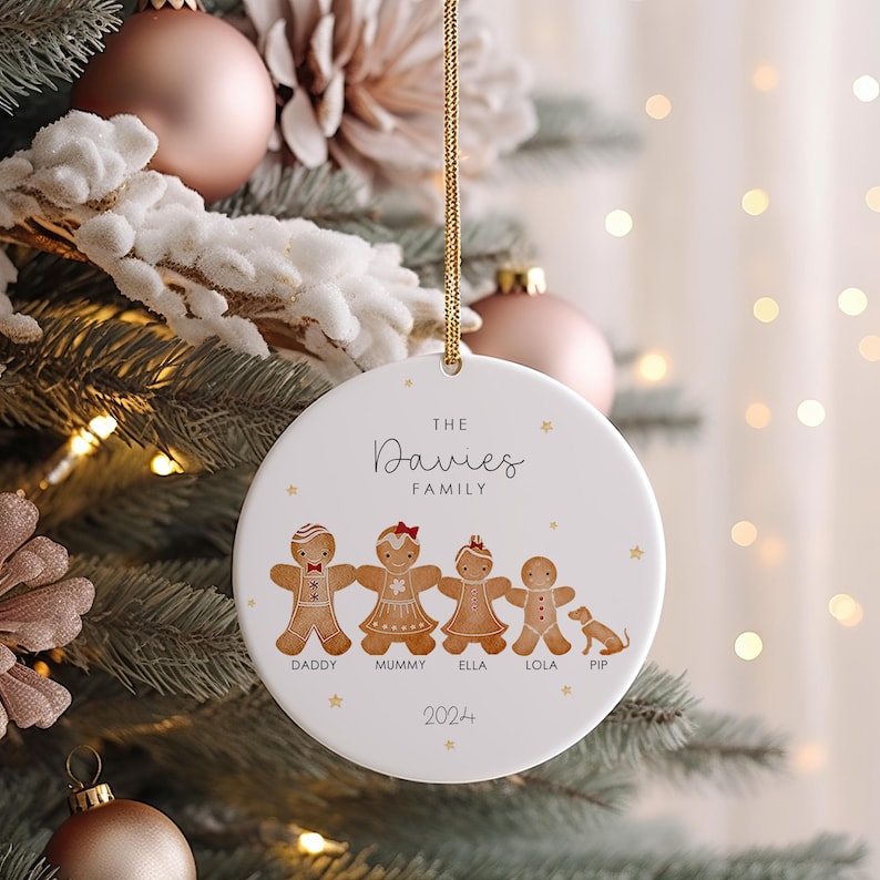 Personalised Gingerbread Family Christmas Ceramic Bauble, Family Christmas Ornament, Christmas Tree Decor, Keepsake Ornament 2025