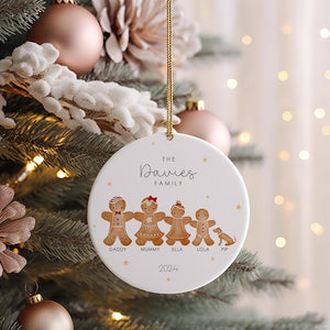 Personalised Gingerbread Family Christmas Ceramic Bauble, Family Christmas Ornament, Christmas Tree Decor, Keepsake Ornament 2025