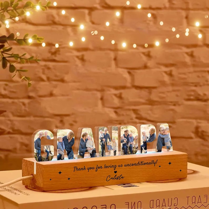 Personalized Grandpa Photo Collage Night Light, Family Photo Gift, Grandpa Birthday Gift, Gift From Grandkids, Grandpa Christmas Gift