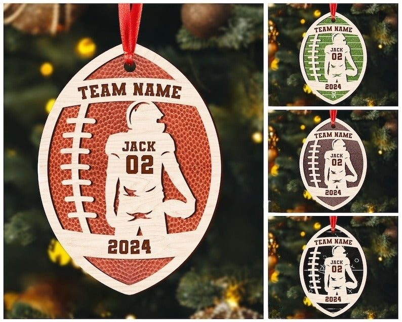 Personalized Football Player 2 Layer Wooden Ornament, Custom Name Number Football Ornament, Gift for Football Player, Sports Ornament
