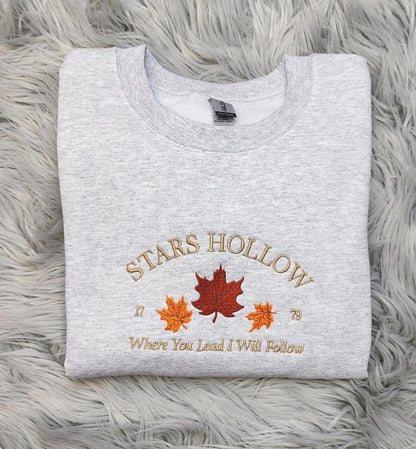 Stars Hollow Embroidered Crewneck | Where You Lead I Will Follow | Cozy Book Lover Gift | Stars Hollow Gift il_794xN.6354352741_ax2t.jpg