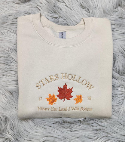 Stars Hollow Embroidered Crewneck | Where You Lead I Will Follow | Cozy Book Lover Gift | Stars Hollow Gift il_794xN.6354353139_nd0d.jpg