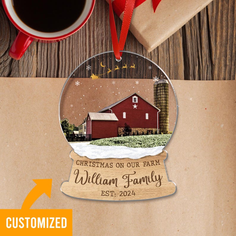 Custom Farm Christmas Ornament, First Christmas On Our Farm, Custom Farm House Ornament, Red barn Christmas Ornament, Red barn ornament 2024