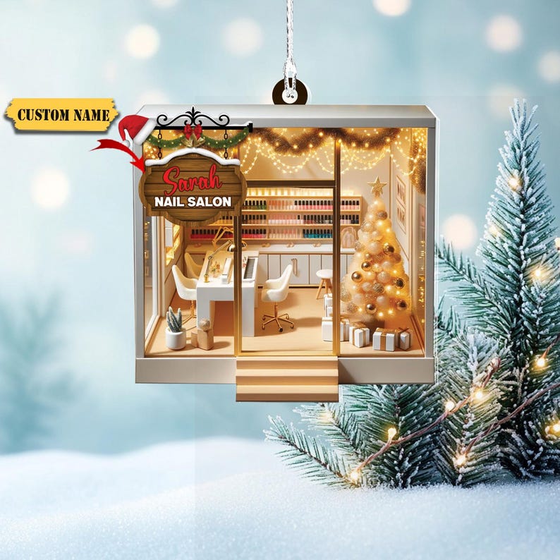 Personalized Nail Salon Ornament, Nail Polish Bag Christmas Ornament, Gifts for Nail Technician, Beauty Ornaments for Women, Nail Tech Gifts 2D FLAT