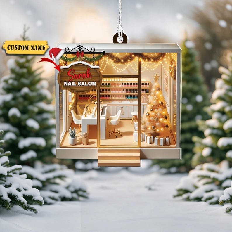 Personalized Nail Salon Ornament, Nail Polish Bag Christmas Ornament, Gifts for Nail Technician, Beauty Ornaments for Women, Nail Tech Gifts 2D FLAT