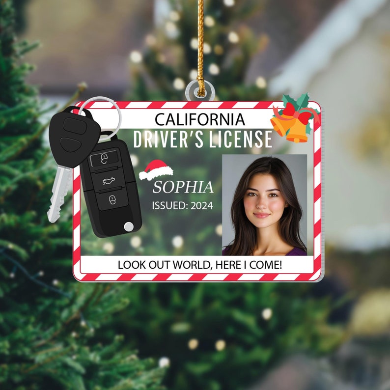 Personalized Photo New Driver Ornament 2024, Drivers License Ornament, Gift for New Driver, Driving Ornament, Drivers Permit Christmas