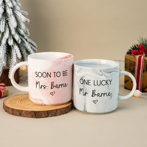 Personalised Engagement Gift, His & Hers Printed Mugs, Soon to be Mrs, One Lucky Mr, Marble Mugs, Bride To Be Mug