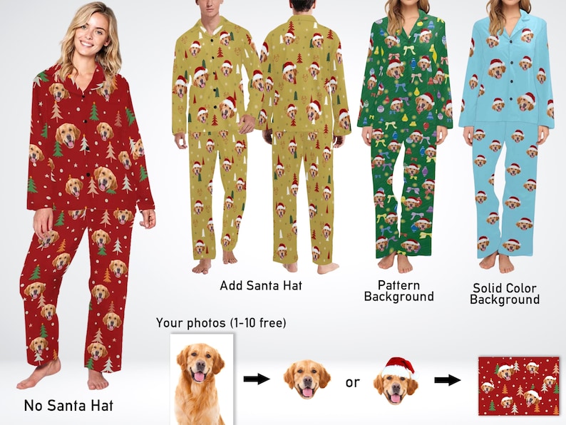 Custom Christmas Family Pajamas Sets,Personalized Pajamas with Photo,Custom Long Sleeve Nightwear,Matching Couples Pajamas,Gifts for Women