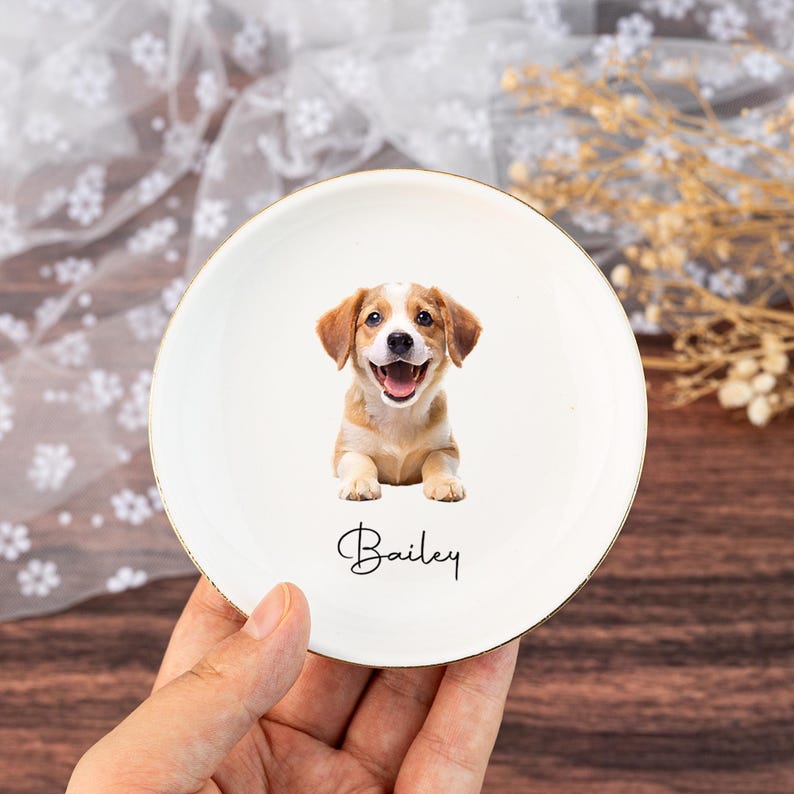 Custom Pet Portrait Jewelry Dish, Personalized Dog Cat Ring Dish, Unique Pet Lover Gift, Christmas Trinket Dish, Pet Memorial Keepsake Tray