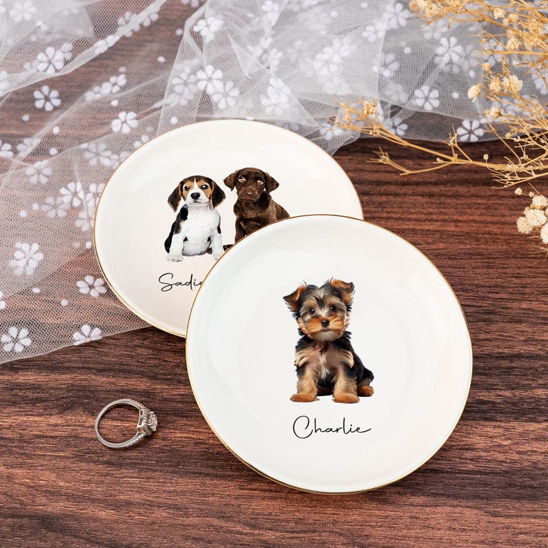 Custom Pet Portrait Jewelry Dish, Personalized Dog Cat Ring Dish, Unique Pet Lover Gift, Christmas Trinket Dish, Pet Memorial Keepsake Tray